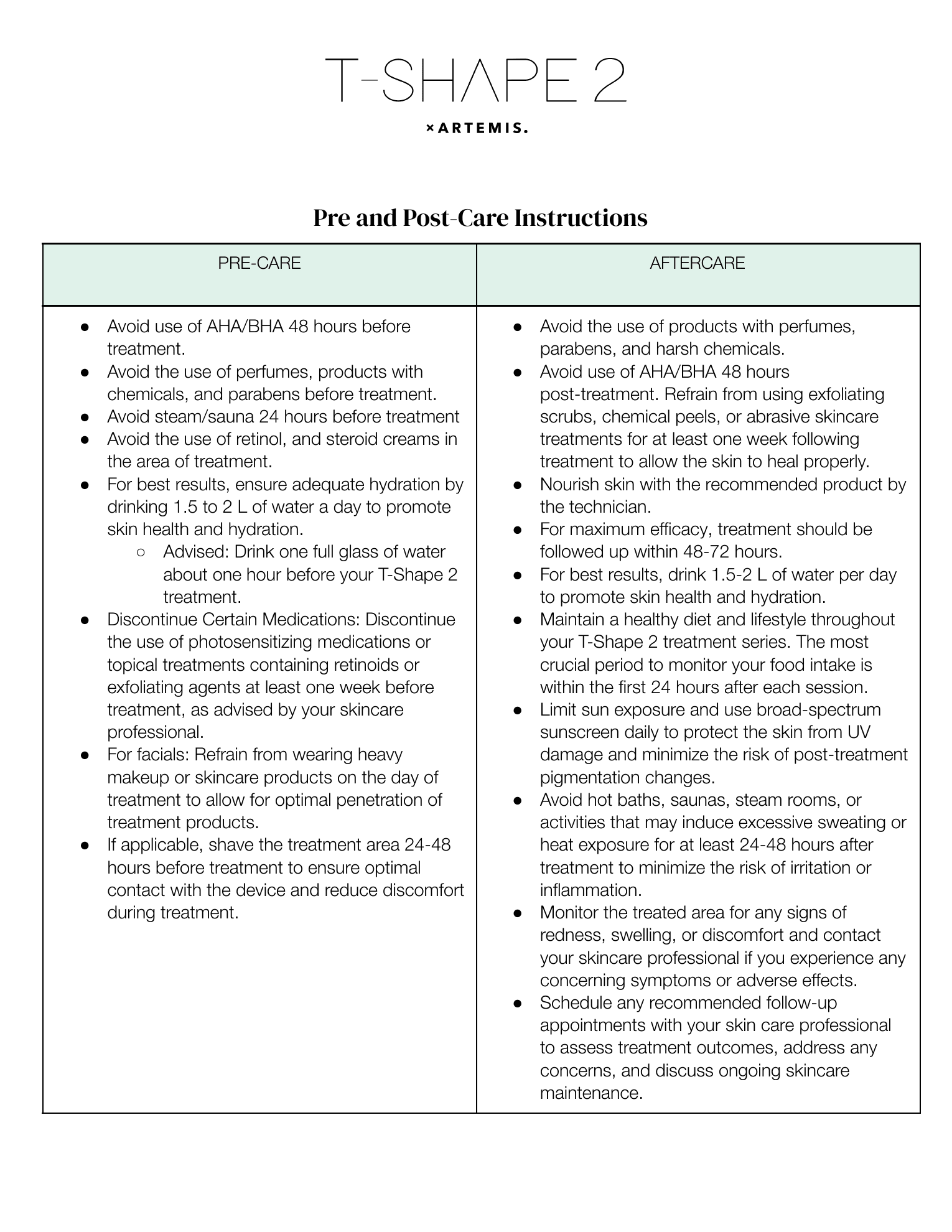 Pre and Post-Care Instructions